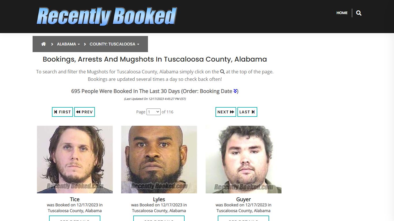 Bookings, Arrests and Mugshots in Tuscaloosa County, Alabama